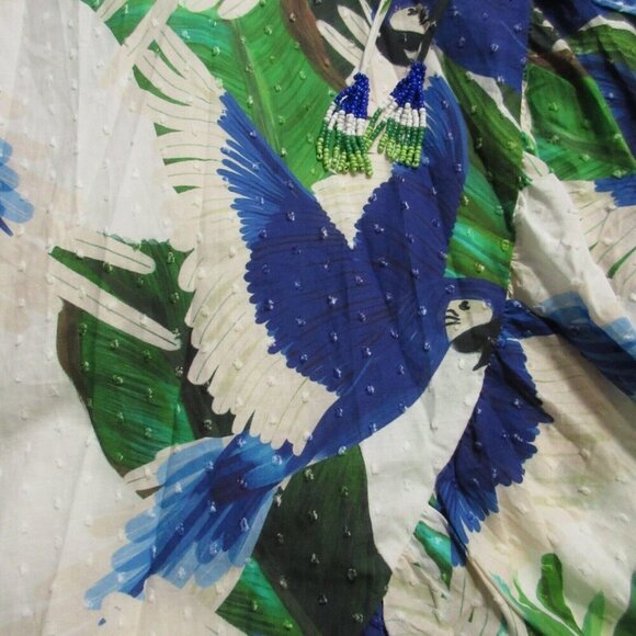 NWT FARM Rio Mixed Palm Wrap Midi in White Blue Parrot Bird Tank Dress XS - Picture 3 of 5